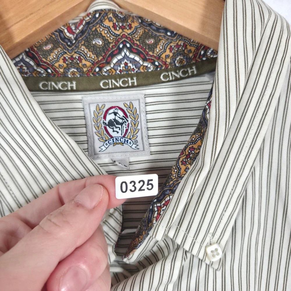 Cinch Mens Striped Western Button Down Shirt XL Tan White Paisley MTW1103341